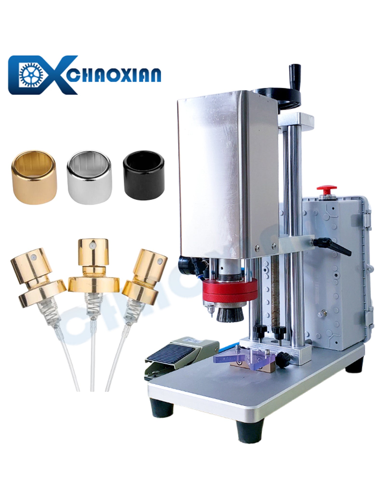CX Semi Automatic / Automatic Perfume Pump Crimping Collar Pressing 2 IN 1 Capping Perfume Bottle Sealing Machine