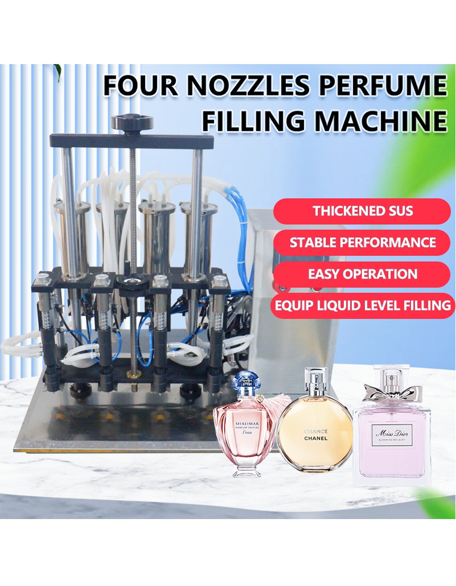 Desktop 4 Filling Nozzles Equal Liquid Level Vacuum Perfume Filling Machine