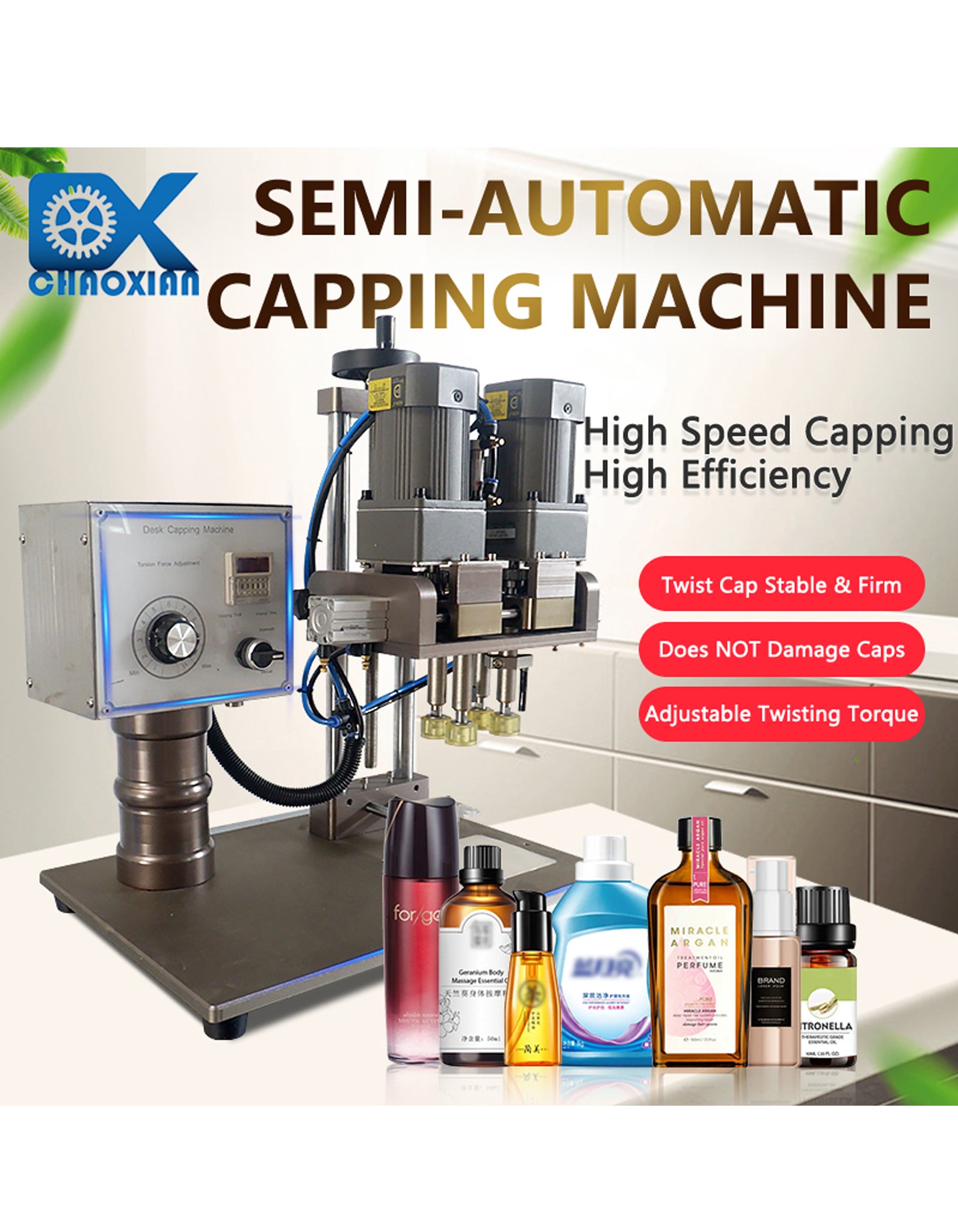 Semi-Automatic Twist Off Tightening Bottle Capping Machine